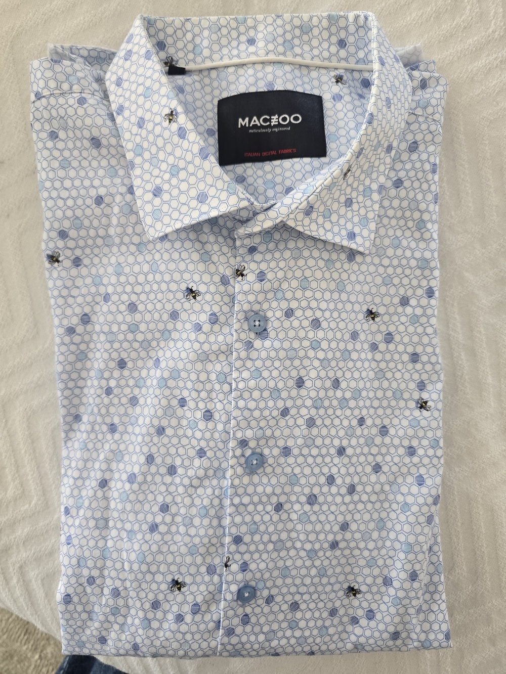 Maceoo Men's Light Blue Hexagon Print Dress Shirt